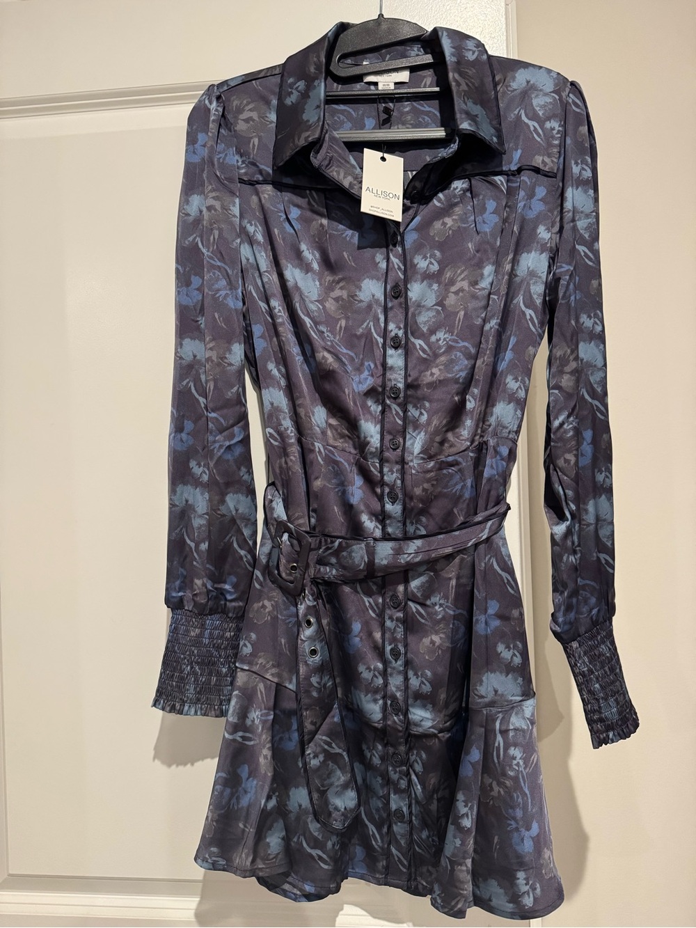 Allison New York Blue Floral Button-Front Shirt Dress
